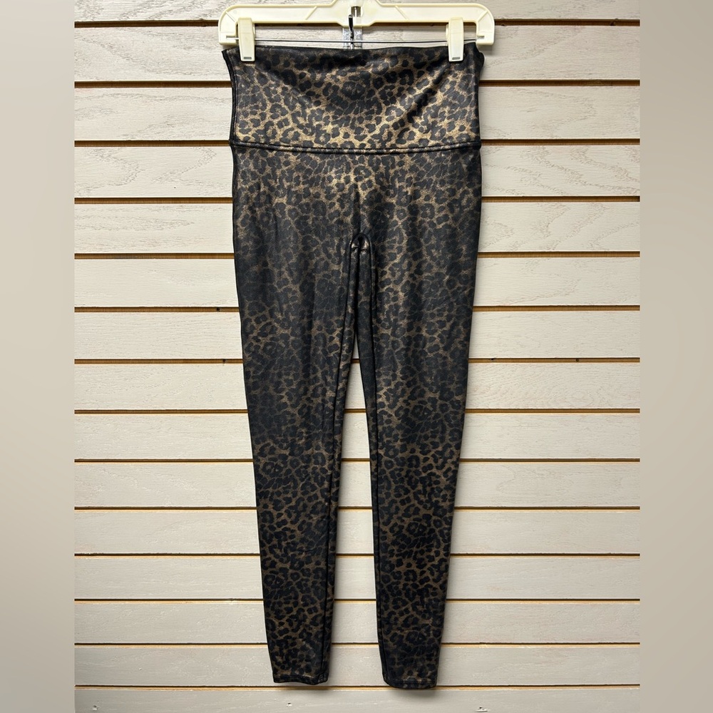 SPANX Black and Brown Leopard Print High-Waist Leggings